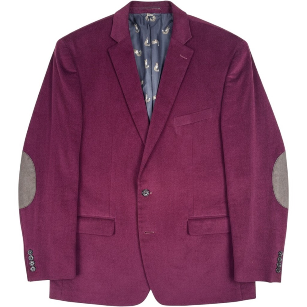 Lauren Ralph Lauren Burgandy Blazer 46R Corduroy Fox Elbow Patch Sport Coat